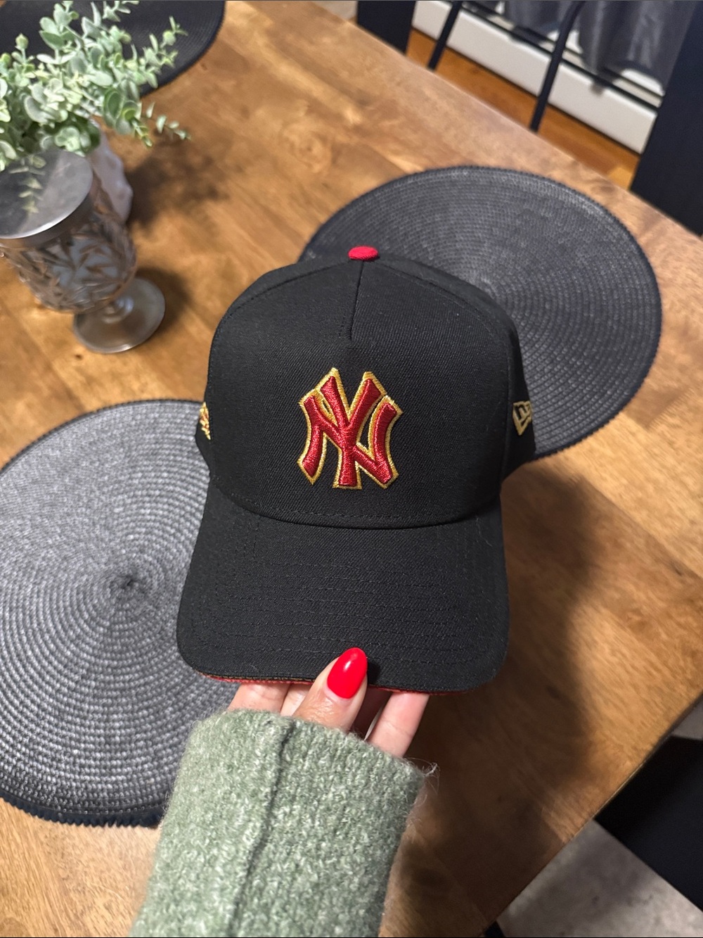 New Era Black Cap with Red & Gold NY Logo